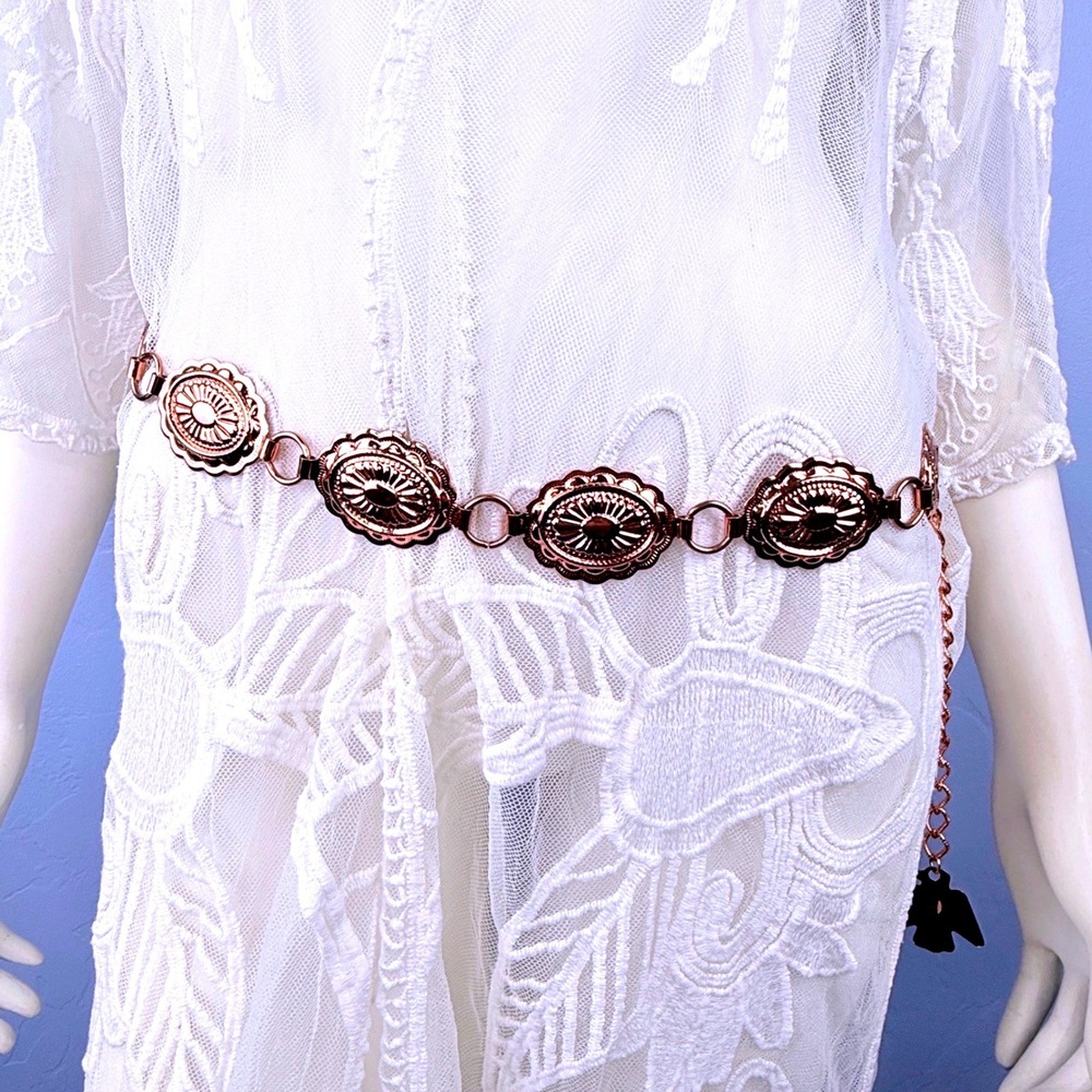 Y2K Concho Chain Belt Womens OS Rose Gold Western Southwestern Boho Thunderbird